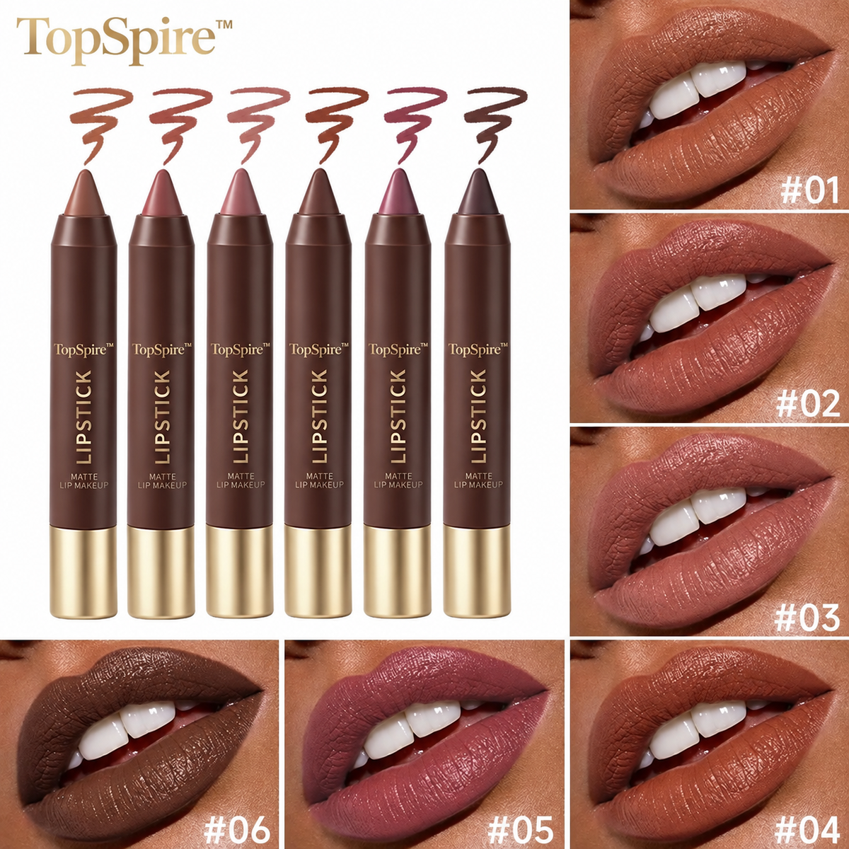 TopSpire™ 6PCS/Set Luxury Matte Lipstick – Soft Velvet Finish & All-Day Color