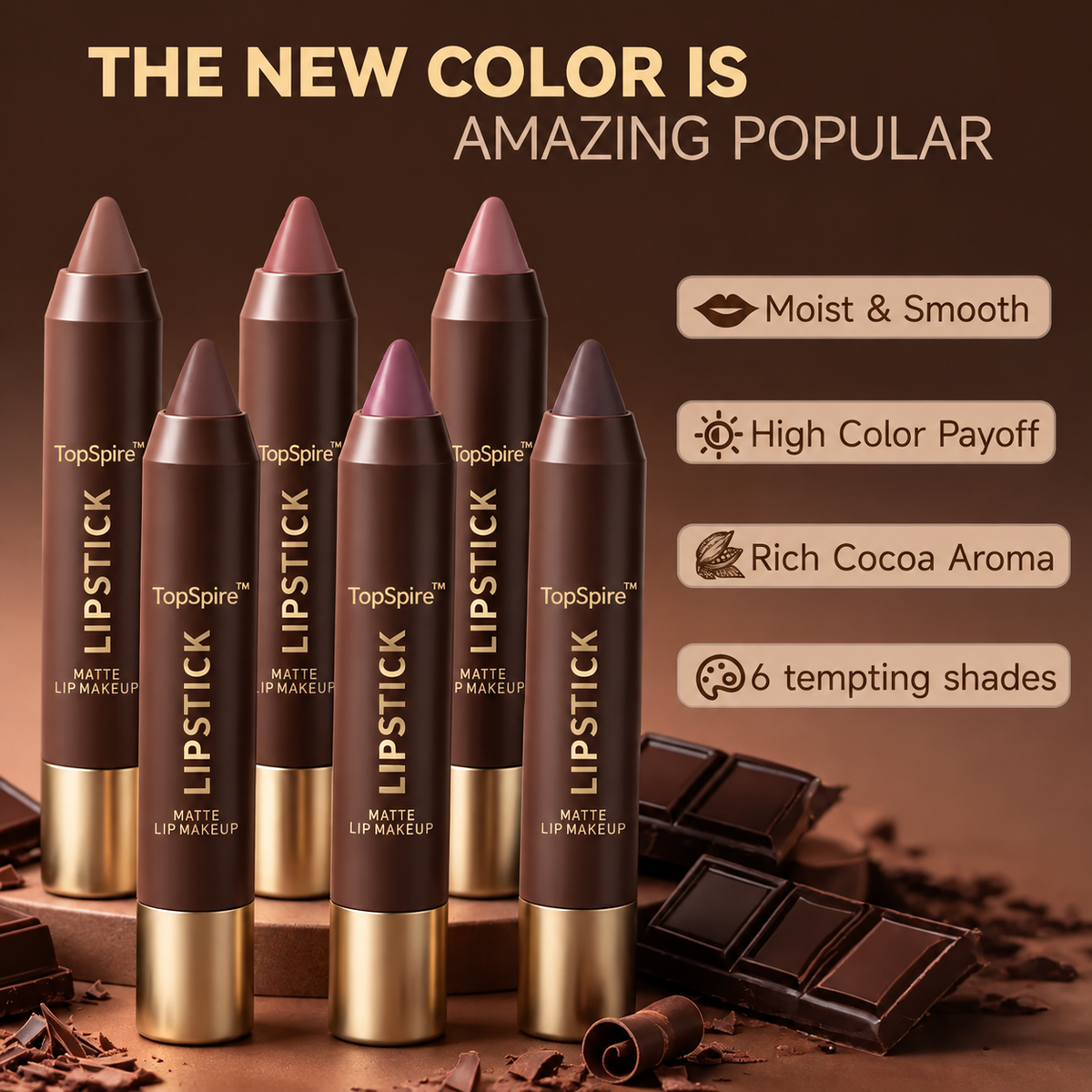 TopSpire™ 6PCS/Set Luxury Matte Lipstick – Soft Velvet Finish & All-Day Color