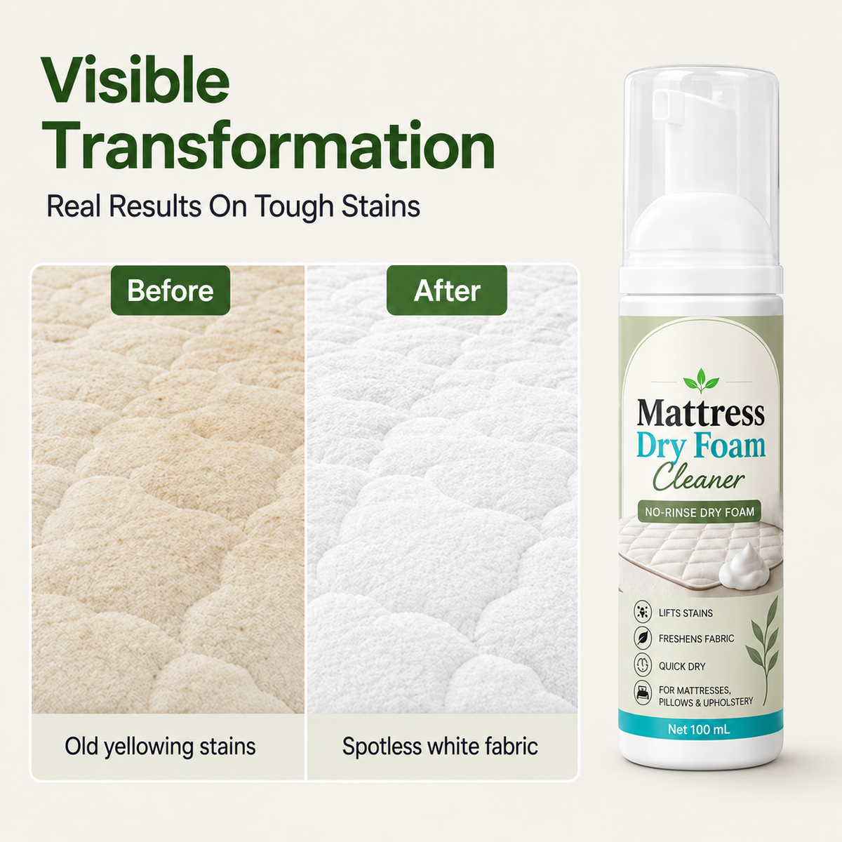 No-Rinse Mattress &Upholstery Foam Cleaner -Enzyme-Powered DeepCleaning Formulat