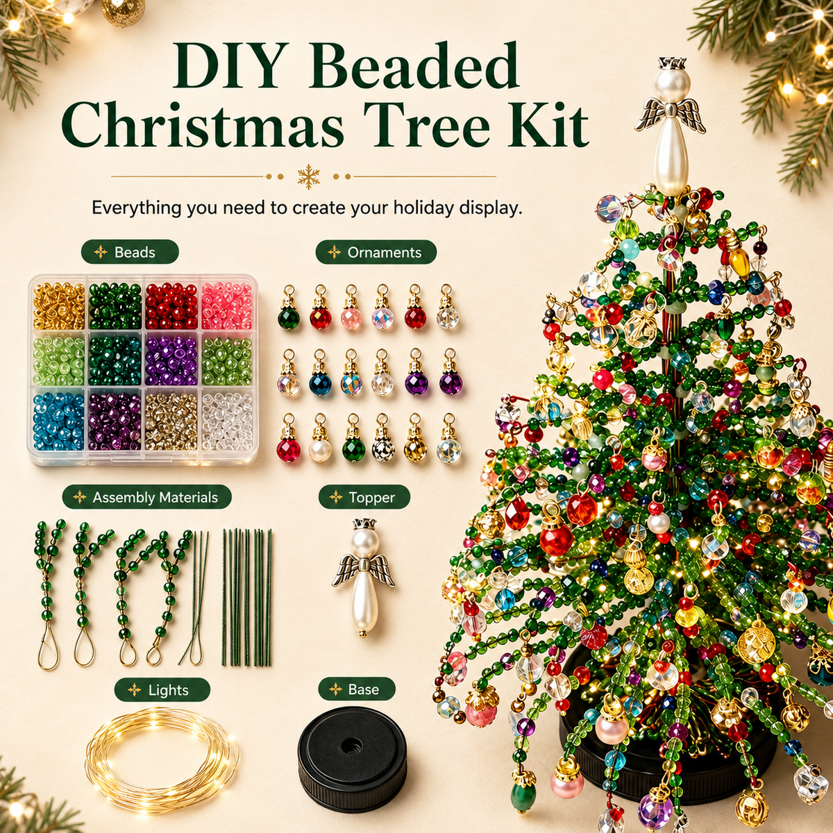 🎄Last Day 49% OFF – ✨ DIY Beaded Christmas Tree Kit – 🎅Create Your Own Sparkling Holiday Decoration