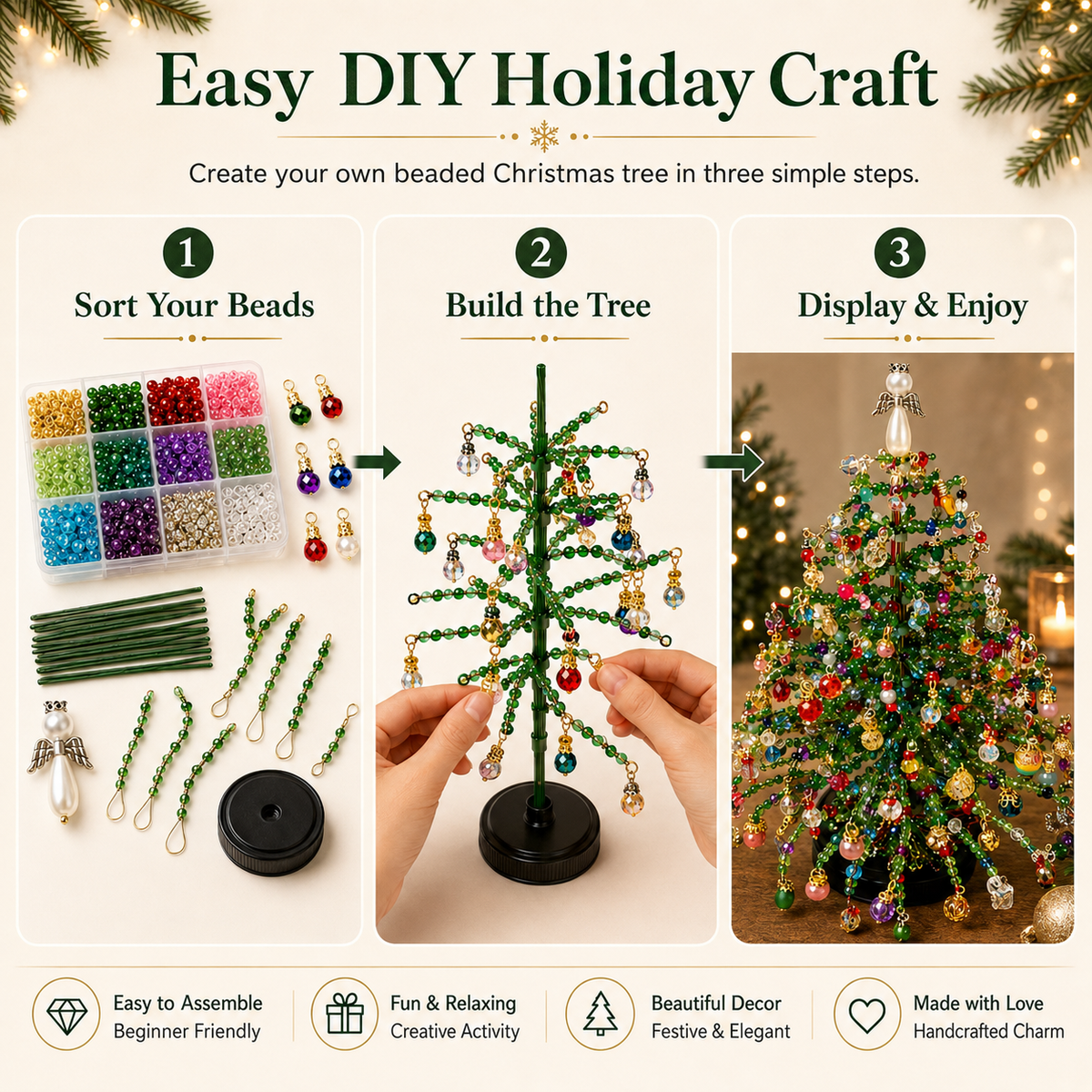 🎄Last Day 49% OFF – ✨ DIY Beaded Christmas Tree Kit – 🎅Create Your Own Sparkling Holiday Decoration