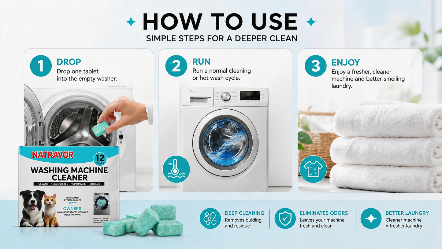 🔥Enjoy 49% OFF today--Washing Machine Cleaner Tablets – Deep Clean Washer Odors, Residue & Pet Hair Buildup