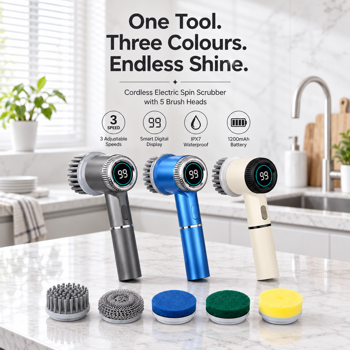 Electric Spin Scrubber,5 Heads Handheld Power Scrubber