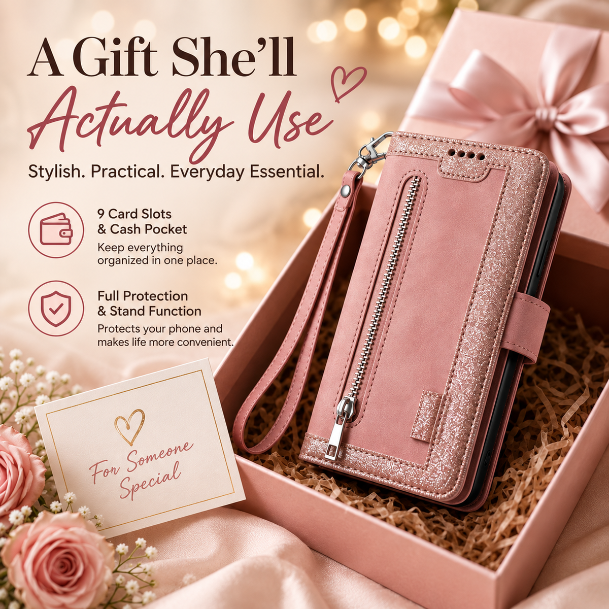 Luxury Zipper Wallet Phone Case for iPhone