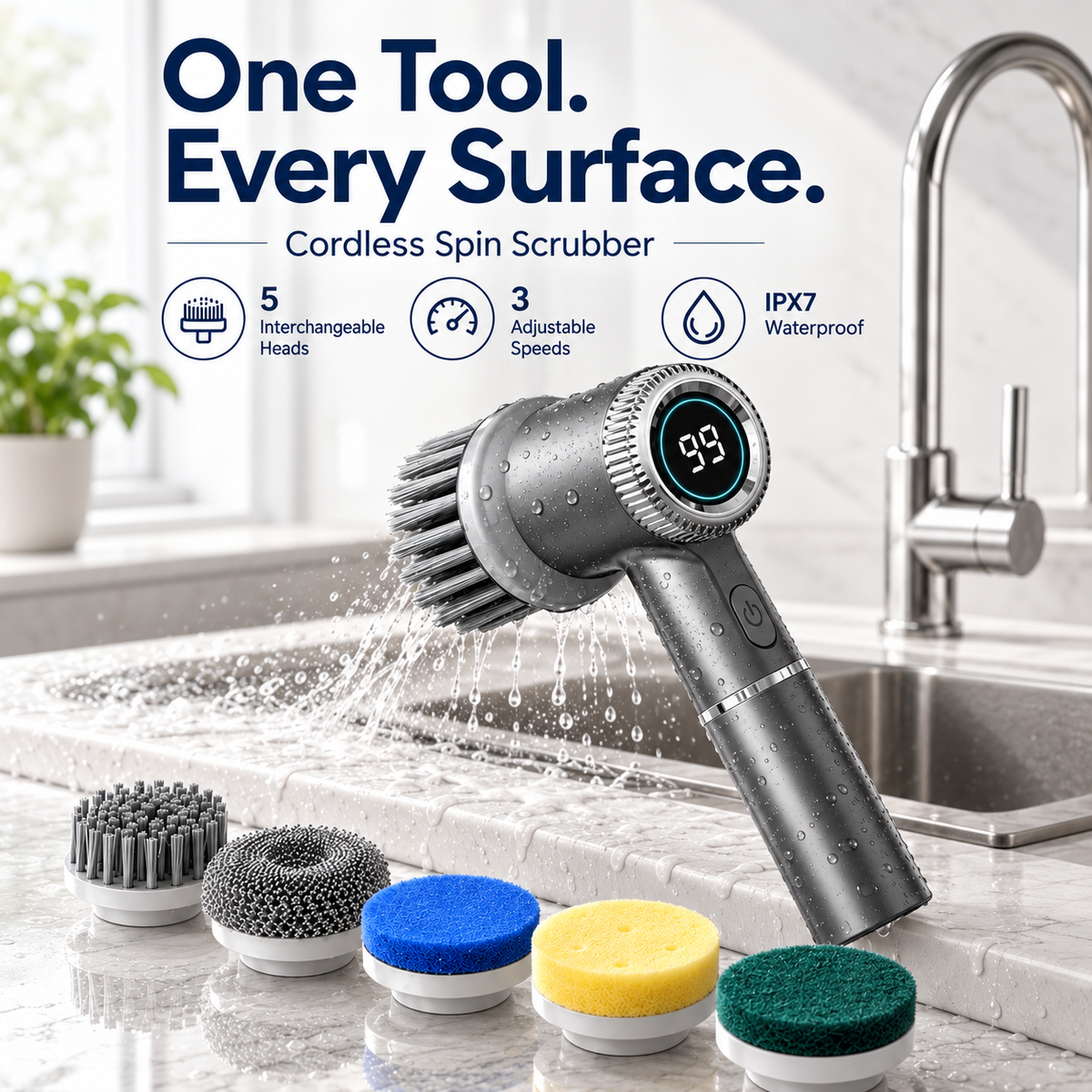 Electric Spin Scrubber,5 Heads Handheld Power Scrubber