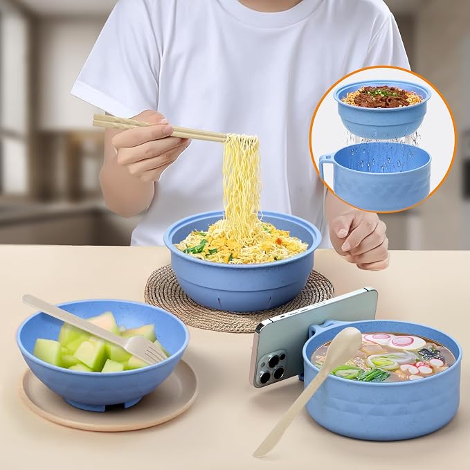 New Microwave Ramen Bowl with Strainer Ramen Bowl Set with Lid🍜