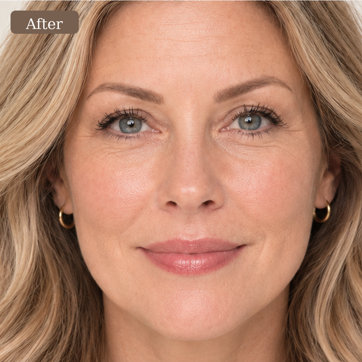 Adult white woman after using brow stamp