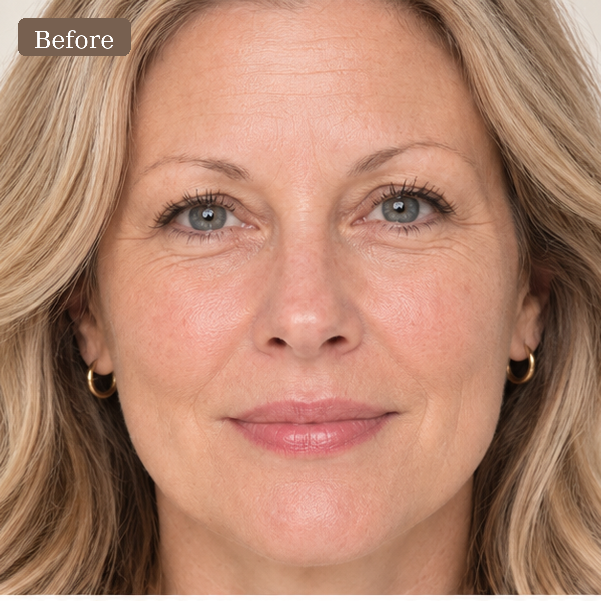 Adult white woman before using brow stamp
